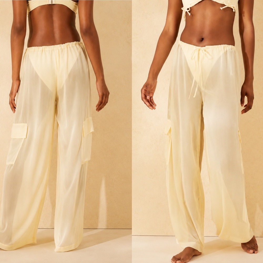 Wild Fable Yellow Sheer Chiffon Wide Leg Cargo Swim Cover Up Pants XL NWT